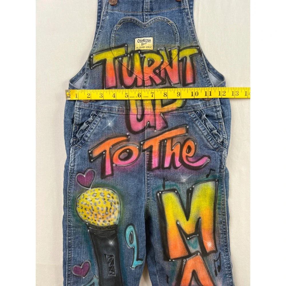 OshKosh B'gosh Overalls Toddler 5T Blue Airbrushed Turnt It Up To The Max Music